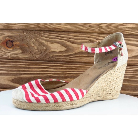 White Mountain Sz 8.5‎ M Red Ankle Strap Fabric Women Sandals Mamba - Picture 1 of 7